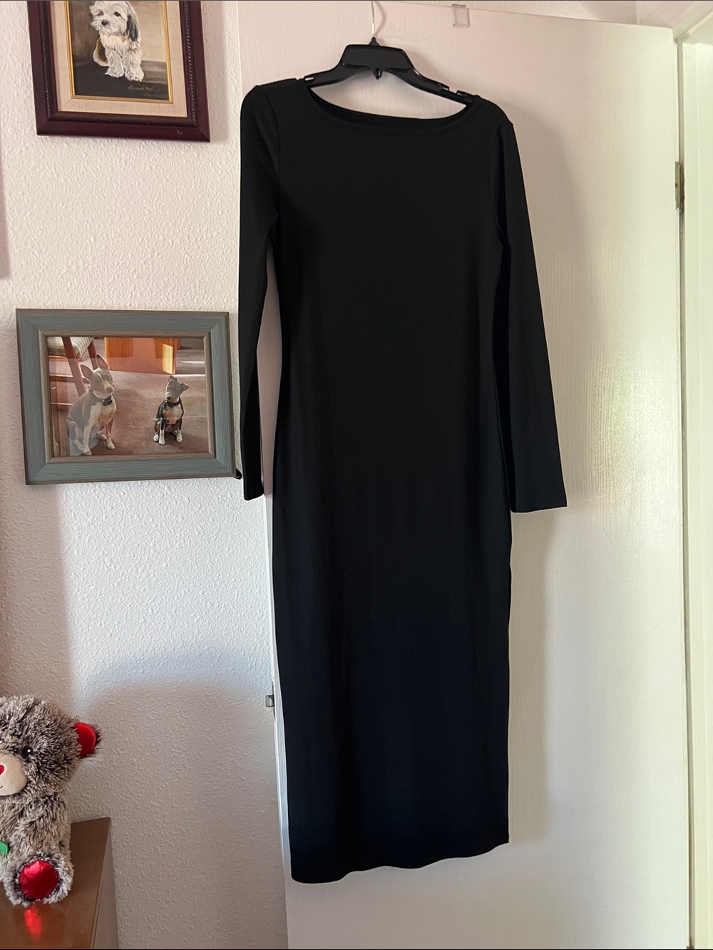 SHEIN Black Long Sleeve Midi Bodycon Dress